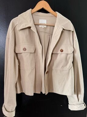 Avec Les Filles Cropped Corduroy Jacket Shacket Beige Size Medium